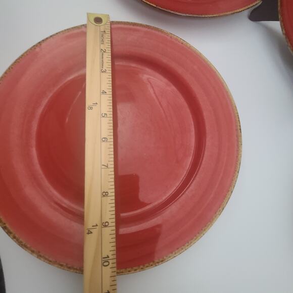 Lot Of 4 Thomson Pottery SEDONA 10.5” Dinner Plates: Red Swirl • Brown Rim - Picture 6 of 6